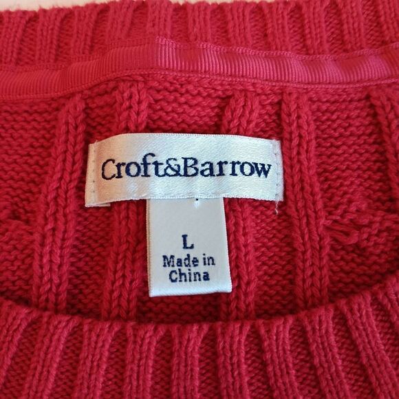 Croft & Barrow Women's 100% Cotton Red Cable Knit Crewneck Sweater Size L - Picture 5 of 10